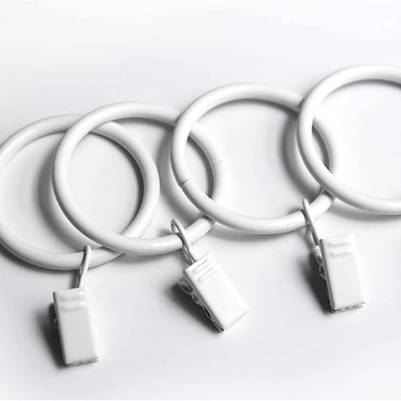 Set of 14 Curtain Rings with Clips, White Iron Metal Curtain Rod Rings with Clips for Drapes, Drapery Ring for Baby Clothes, Baby Pants Hangers, 1.25 Inch Interior Diameter (White)