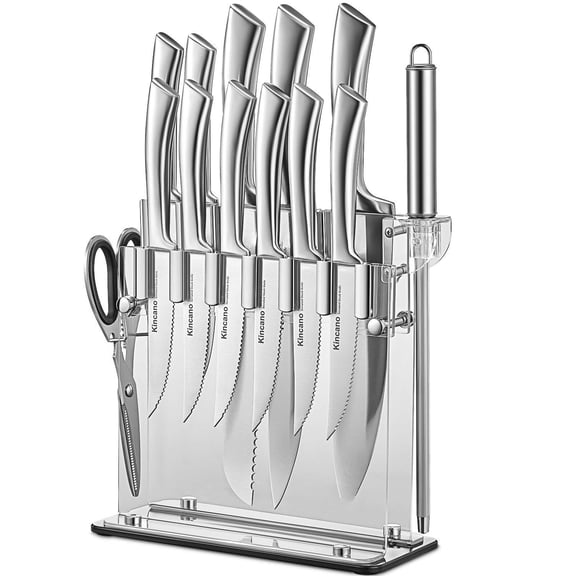 Set 14 High Carbon Stainless Steel Super Kitchen For Chef With Stand Include Steak Sharpener And Ergonomical Design By
