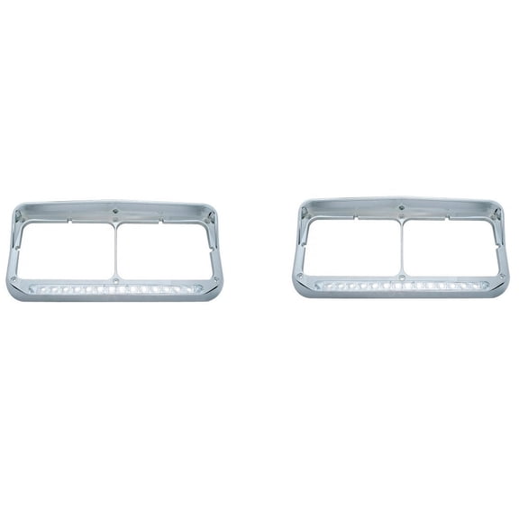 (Set) 14 LED Rectangular Dual Headlight Bezel w/ Visor - White LED/Clear Lens