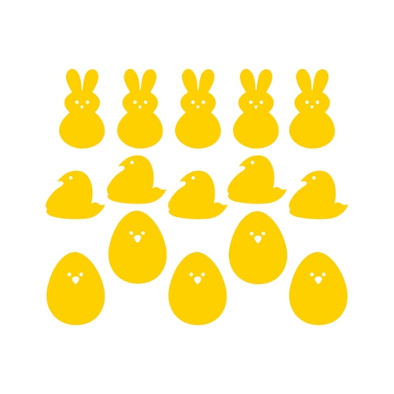 Set of 15 Easter Day Vinyl Wall Art Decals - Bunnies and Chicks - from 4" to 5" Each - Resurrection Sunday Pascha Holiday Home Living Room Bedroom Apartment Nursery Decor