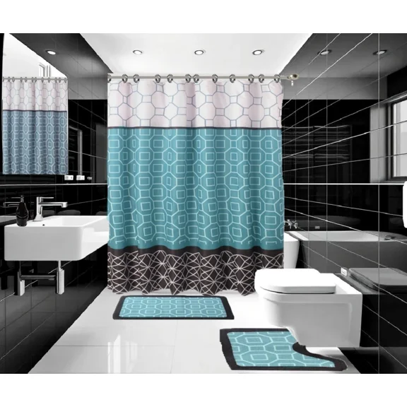 Gorgeous Home Linen 15-Piece Diamond Bathroom Set, Grey-Black