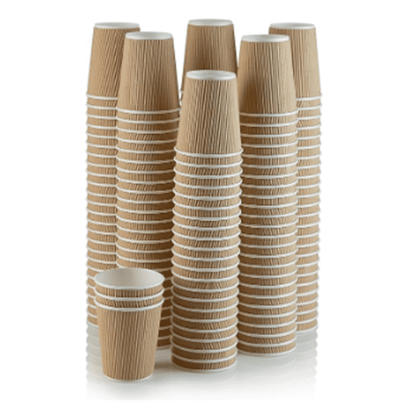 Set of 150 Ripple Insulated Kraft 12 oz Paper Cups Coffee Tea Hot Cups Recyclable 3 Layer Rippled Wall For Better Insulation Perfect for Cappuccino Hot Coco or Iced Drinks