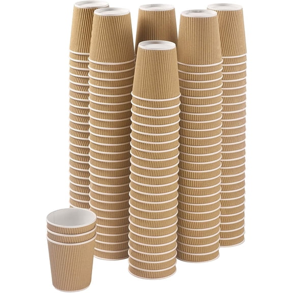 Set of 150 Ripple Insulated Kraft 6-oz Paper Cups Coffee/Tea Hot Cups Recyclable 3-Layer Rippled Wall For Better Insulation Perfect for Cappuccino, Hot Cocoa, or Iced Drinks