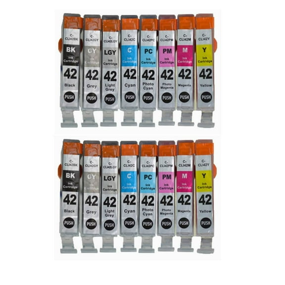 Set of 16 Compatible High Yield Ink Cartridges Replacement for CLI-42 PIXMA PRO-100 Pro100 100 100S CLI 42 (2 Black, 2 Cyan, 2 Magenta, 2 Yellow, 2 PC, 2 PM, 2 Gray, 2 Light Gray)