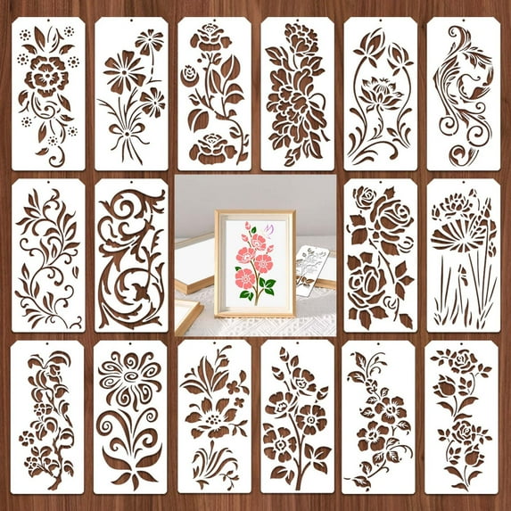 Set of 16 Large Floral Stencils for Painting, Reusable Garden Fence Template Set for DIY Wall Art, Decorative Patterns for Wood and Home Craft Projects(Multicolor)