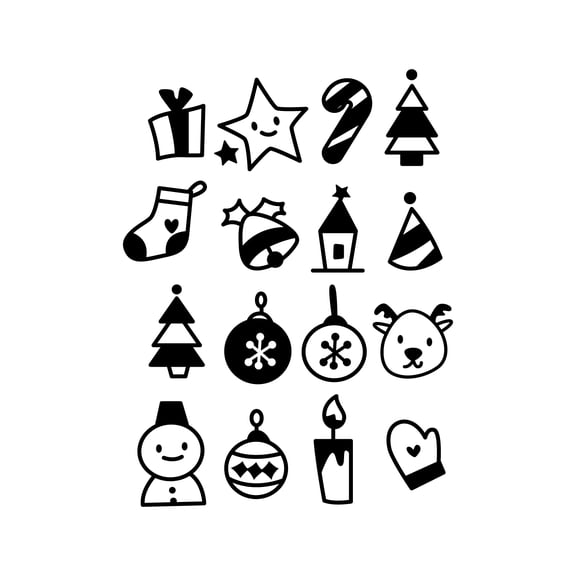 Set Of 16 Vinyl Wall Art Decal - Christmas Elements - From 5" x 5" Each - Trendy Inspiring Lovely Holyday Designs Sticker For Living Room Doors Windows School Coffee Shop Decor