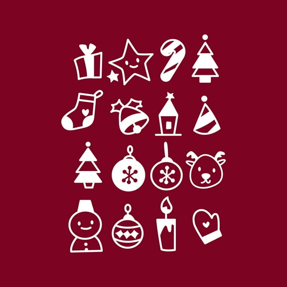 Set Of 16 Vinyl Wall Art Decal - Christmas Elements - From 5" x 5" Each - Trendy Inspiring Lovely Holyday Designs Sticker For Living Room Doors Windows School Coffee Shop Decor