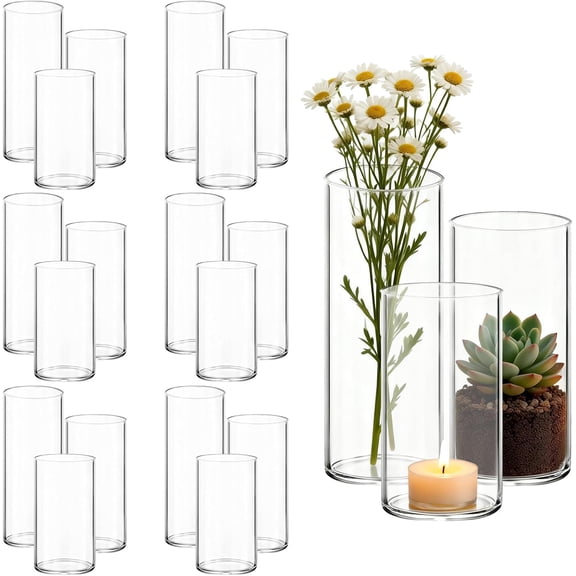 Set of 18 Clear Glass Cylinder Vases for Centerpieces - Tall Glass Hurricane Candle Holders, 2.6 Inch Diameter Round Vases for Wedding, Event & Table Decor with Pillar Floating Candles