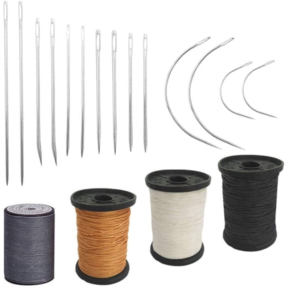 Set of 18 Heavy Duty Household Hand Needles and Extra Strong Upholstery Thread, SourceTon 7 Styles of Leather Canvas Sewing Needles and 4 Colors Nylon Thread (55 Yard)