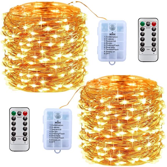 [Set of 2] 10M 100LED Battery Operated String Lights, LED String Lights, Waterproof Romantic Christmas Tree Decoration Wedding Party Festival Birthday Garden Patio (Warm White)