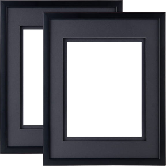 Set of 2 11x14 Picture Frames, Double Floating Mat Frame for 8x10 Photos, Polished HD Glass Wall Gallery Frames, Decoe Home Office Living Room with Artwork, Black