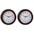 thumbnail image 1 of Set of 2 13.75 Inch Plastic Brown Round Silent, Non-Ticking Battery Operated Simple Modern Analog Wall Clock. Perfect for Office, Classroom, Living Room, Dining Room, Bed Room and Kitchen Wall Decor., 1 of 10