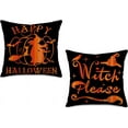 thumbnail image 1 of Set of 2 16x16 Inch Halloween Decorative Pillow Covers Black Orange Witch with Cat Bat Crow Case Cushion Cover Cotton Linen Hat Magic Broom Square Pillowcase for Home Couch Bedroom, 1 of 6