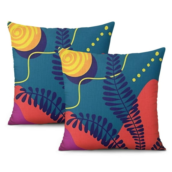 Set of 2, 16x16 Mid Century Modern Pillow Covers - Cute Plants Abstract Art Aesthetic, Boho Décor, Quality Cotton Linen, Ideal for Outdoor Farmhouse Sofa Couch Decorations
