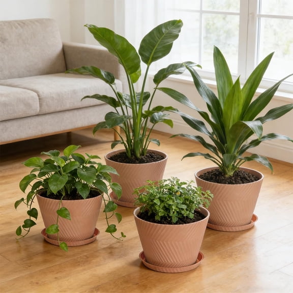Set of 2-18 Inch Large Planter Set Includes a Pot with Round Drainage Holes and a Tray, Suitable for Tall Plants and Flowers. Extra-Large Outdoor Terracotta-Colored Plastic Planter