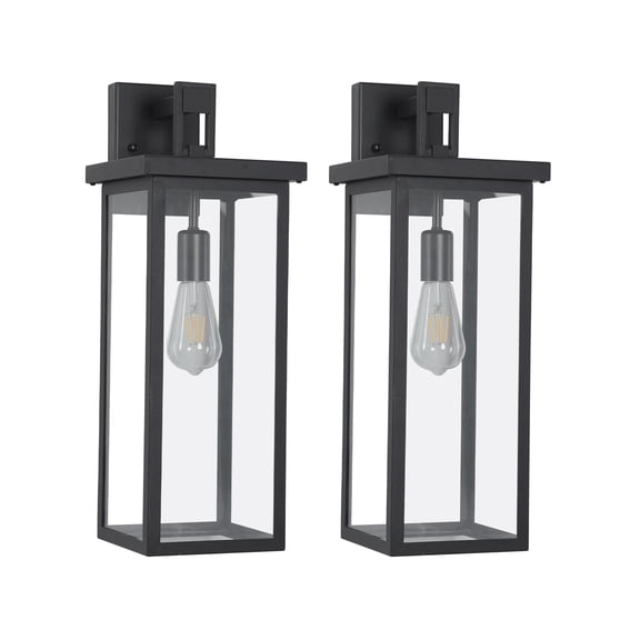Set of 2 20" Modern Outdoor Wall Lanterns Black RustProof Metal Wall Sconces with Clear Glass E26 Weatherproof Exterior Light Fixtures for Porch Garage Entryway Patio Lighting