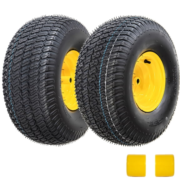 Set of 2 20x8.00-8 Lawn Mower Tires and Wheel Assembly, 4-Ply Tubeless Turf Tread Heavy Duty3.5" Centered Hub with 3/4" Bore and 3/16" Keyway, Yellow Steel Rim for Zero-Turn Mowers, 905 lbs Capacity