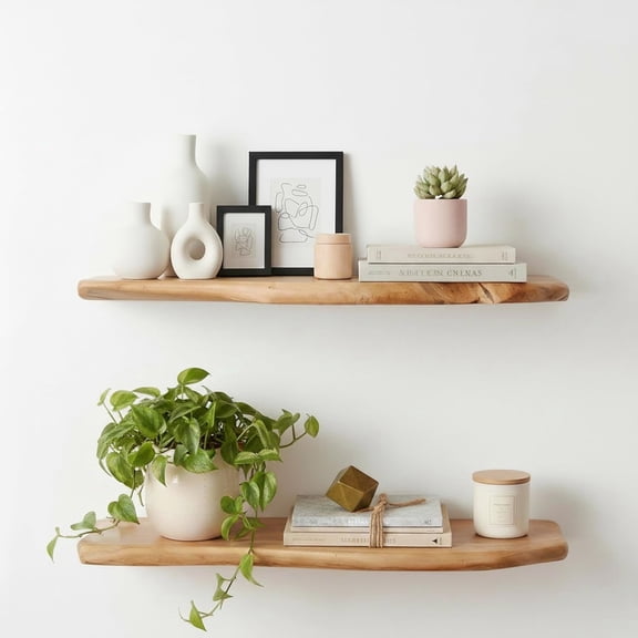 Set of 2 24 Inch Cedar Natural Edge Floating Shelf Rustic Solid Cedar Wood Wall Mounted Shelves for Living Room, Bedroom, Kitchen, Bathroom, Home Office, Entryway
