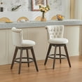thumbnail image 1 of Set of 2 26" Counter Height Bar Stools, 360° Swivel Stools with Back & Hand, Tufted Button, Trimmed Edges, Upholstered Velvet Kitchen Counter Stools on Wood Legs (Beige), 1 of 13