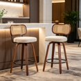 thumbnail image 1 of Set of 2 26 Inch Swivel Counter Bar Stools, Rattan Cane Back, Beige Linen Seat with Curved Walnut Wood Legs, Mid-Century Farmhouse Kitchen Island Chairs, 1 of 11