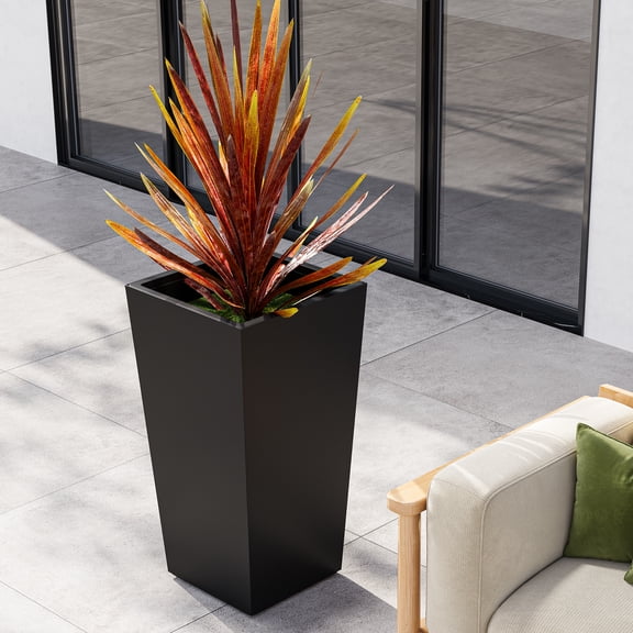 Set of 2 30-Inch Tall Rectangular Planters – Large Modern Plant Pots with Drainage Holes, Water Level Monitor, Inner Bucket & Wheels for Indoor Outdoor Use, Patio, Porch, Living Room, Office – Black
