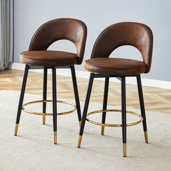 Set of 2 360 Rotatable Bar Chair, Modern Echnology-Fabric Upholstered Bar Chair with Smooth and Beautiful Metal Legs for Dining Room, Kitchen, Terrace and Guest Office Chair (Brown)