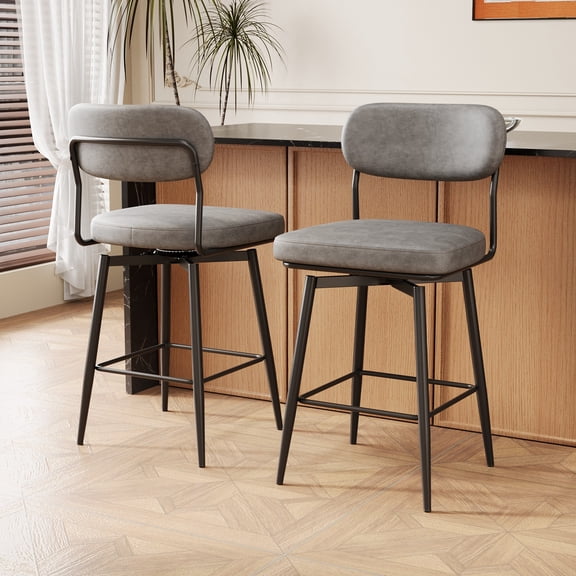 Set of 2 360 ° Rotating Bar Chair Bar Stool Bar Stools with Leather Cushions and Iron Brackets, Suitable for Various Places Such as Home Kitchens, Restaurants, Offices (Gray)