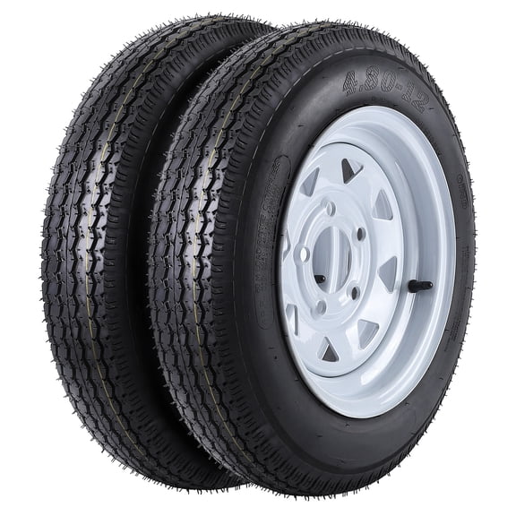 Set of 2 4.8x12 Trailer Tires and 12 Inch Rims, 5 on 4.5 Lug, 2.95 Center Bore, Heavy Duty Utility Trailer Tire for Boat, Cargo, Horse, Farm, Travel & Lawn Mower 6PR