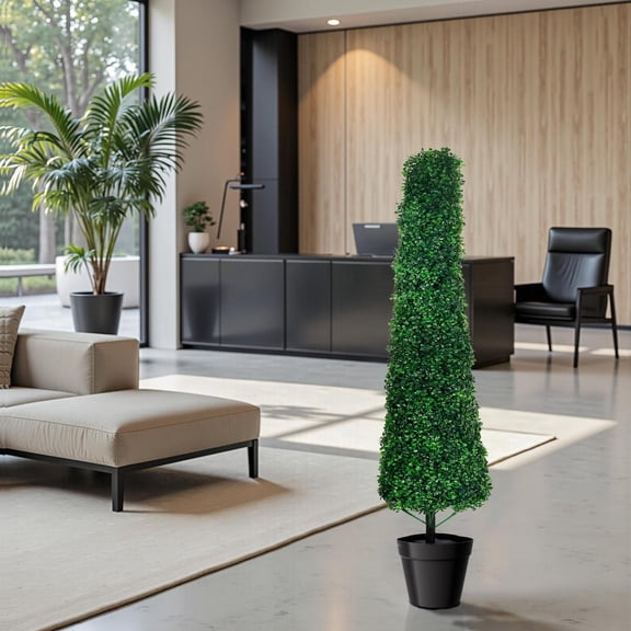 Set of 2 49.2" Artificial Boxwood Topiary Triple Ball Trees, UV Resistant Artificial Topiary Trees Outdoor, Faux Boxwood Tree, Anti-Rust Frame Durable Pot, Perfect for Patio, Porch Display