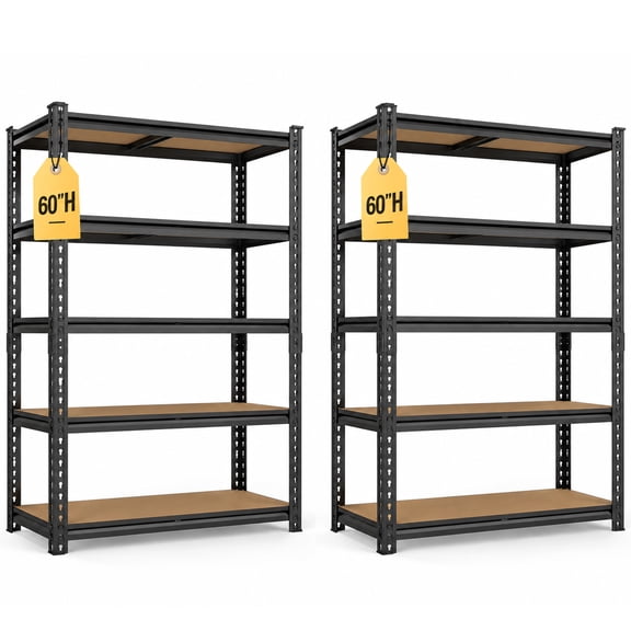 Nnovaroom 2 Pack Garage Storage Shelves, 5-Tier Heavy Duty Metal Shelving Unit, 60"Hx28"Wx12"D Black