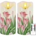 thumbnail image 1 of Set of 2, 6"x3" Flickering Tulip LED Candles with Remote & Timer, Dimmable Real Wax Electric Pillar Candles Battery Operated, Birthday Gift Mother's Day Gift for Mom Women (Tulip), 1 of 5