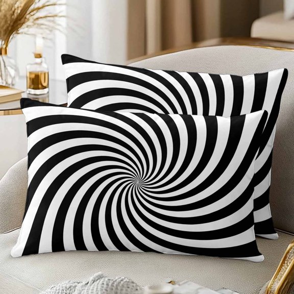Set of 2 Abstract Swirl Lines Pillow Covers 12x20 Inch, 3D Black White Minimalist Dynamic Swirl Lines Decorative Throw Pillow Cases Cotton Cushion Covers for Sofa Couch Bed Living Room Bedroom Decor