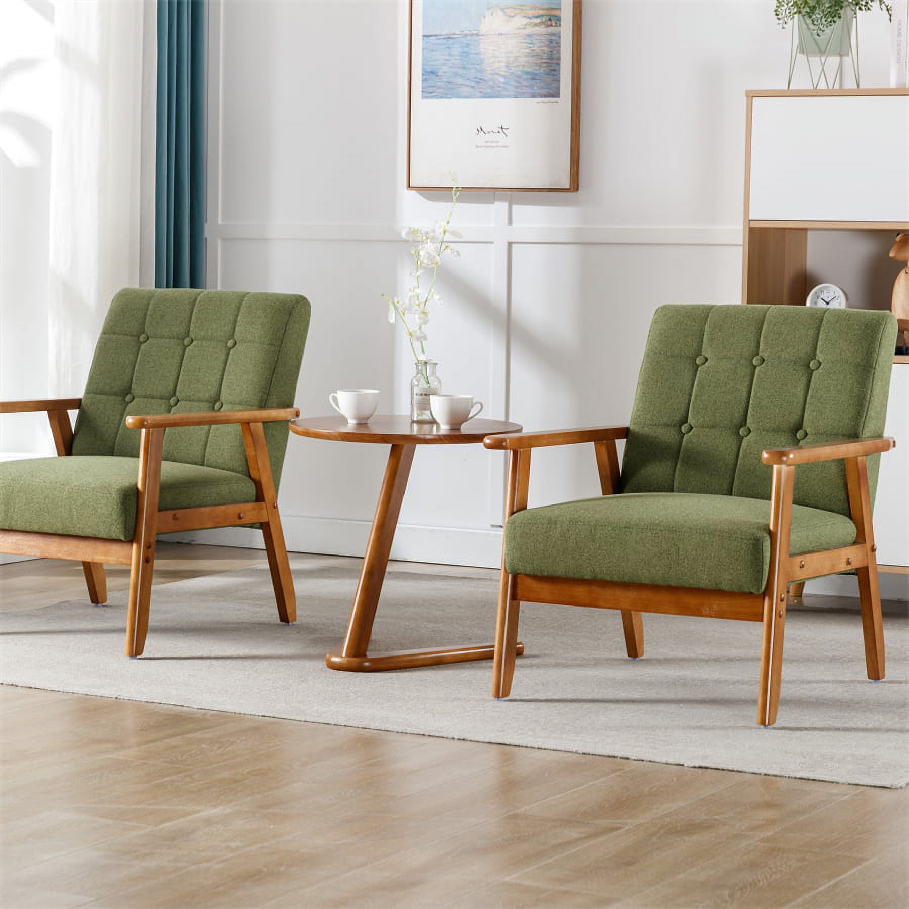 Set of 2 Accent Chairs with Small Side Table, Comfy Lounge Chairs with