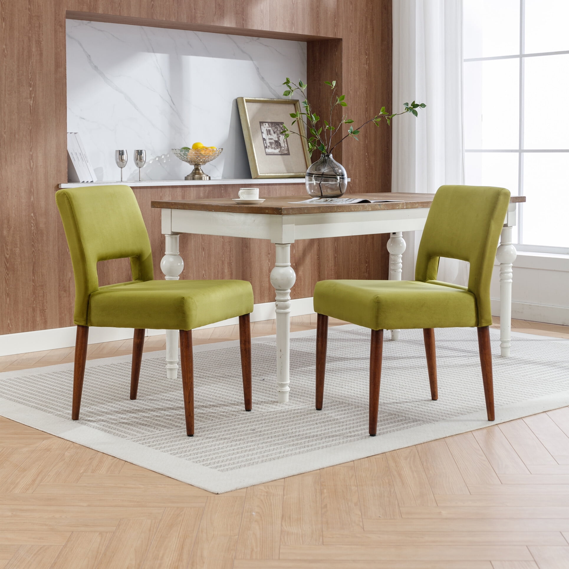 Set of 2 Accent Dining Chairs, Velvet Dining Chairs with Solid Wood ...