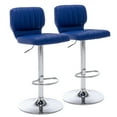 thumbnail image 1 of Set of 2 Adjustable Bar Stools with Back, Modern Armless PU Leather Counter Height Barstools, 360° Swivel Chairs with Thick Cushions for Kitchen Dining Pub Cafe (Blue), 1 of 11