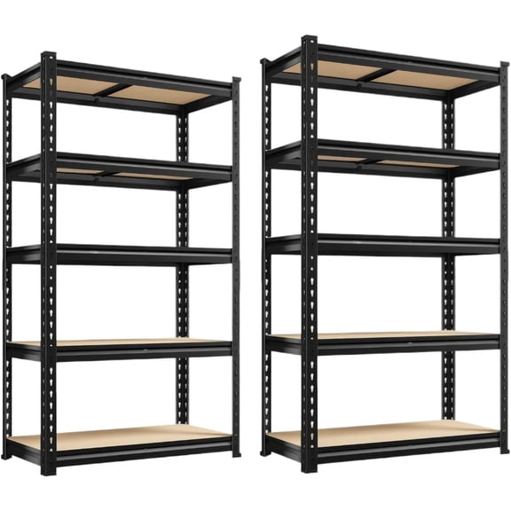 Set of 2 Adjustable Garage Shelving System Storage with 5-Tier Metal Shelves, 2000lbs Capacity Storage Rack for Kitchen/Bathroom/Laundry Room, 60" H x 11.8" D