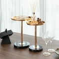 thumbnail image 1 of ​​Set of 2 Adjustable Height Side Tables -  Round Marble MDF Tops w/ Gold-Tone Metal Base, Multi-Level Cocktail & Display Stand for Living Room, Bedroom​​, 1 of 9