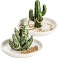 thumbnail image 1 of Set of 2 Aloe and Cactus Ring Holder Dish, Ceramic Plant Jewelry Dish Bracelet Earrings Necklace Organizer Tray, Decorative Succulent Trinket Dish for Wedding, Birthday Gifts, Home Decor, 1 of 6
