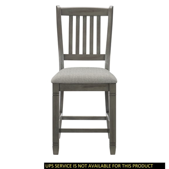 Set of 2 Antique Gray Counter Height Side Chairs, Solid Wood Frame Counter Stools with Textured Gray 100% Polyester Upholstered Seat, Classic Slatted Back Dining Room Furniture