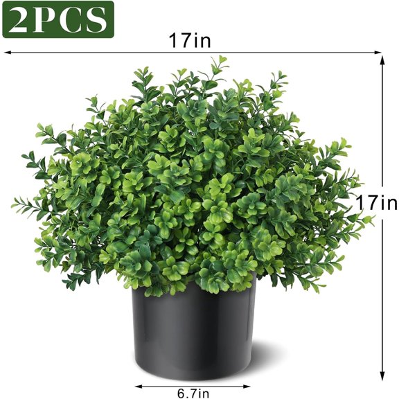 Set of 2 Artificial Boxwood Topiary Trees for Front Door - Faux Realistic Greenery Potted Plants, Fake Outdoor -Resistant Bushes with Pots for Porch,Farmhouse,Home,Garden Decor