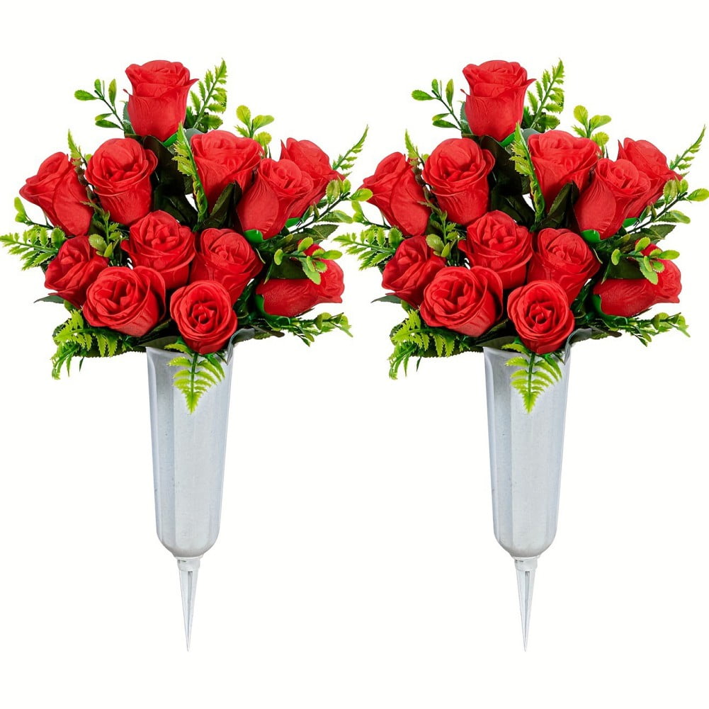 Set of 2 Artificial Cemetery Flowers for Grave, Grave Memorial Flowers