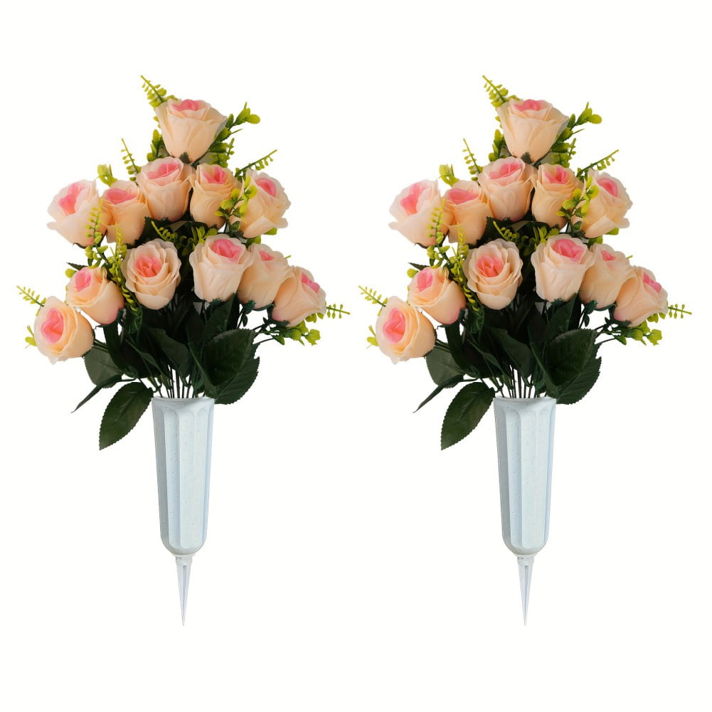 Set of 2 Artificial Cemetery Flowers for Grave, Grave Memorial Flowers