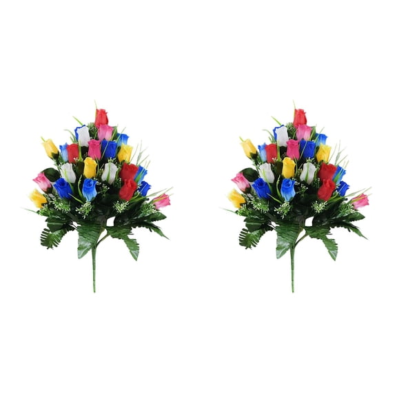 Set of 2 Artificial Cemetery Flowers Grave Memorial Flowers, Artificial Rose Bouquet Decoration for Cemetery Headstones Gravesites Memorial Day Tribute