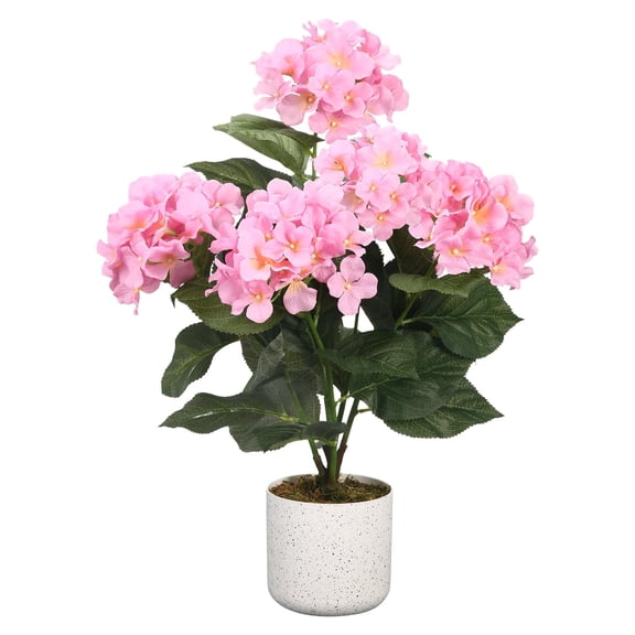 Set of 2 Artificial Dahlia & Hydrangea Potted Plants – Realistic Pink Faux Flowers with Green Leaves – Indoor Outdoor Decorative Fake Plants for Living Room, Office, Porch – Pink