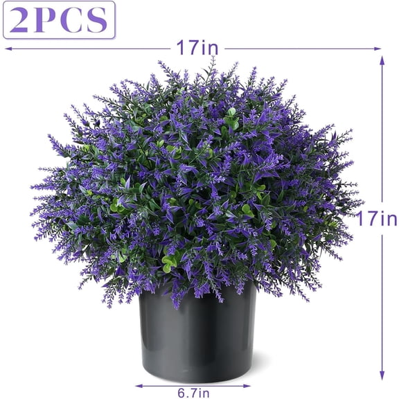 Set of 2 Artificial Eucalyptus Leaf & Lavender Topiary Trees for Front Door - Faux Topiary Trees Fake Greenery Plant with Black Flowerpot for Farmhouse,Home,Outdoor Decor