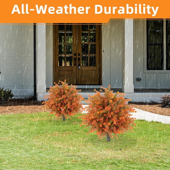 Set of 2 Artificial Fall Topiary Ball, 25" Resistant Artificial Outdoor Shrubs, Realistic Faux Bushes Plants, Fall Outdoor Tree for Porch, Garden , Balcony Decor