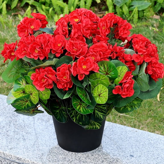 Set of 2 Artificial Flowers Potted for Outdoor, Pre-Made Faux Geranium Plants in Pots UV Resistant Pink Silk Fake Flower Large Potted Plant for Gardens Yards Patios Paths Home Decor - Pink