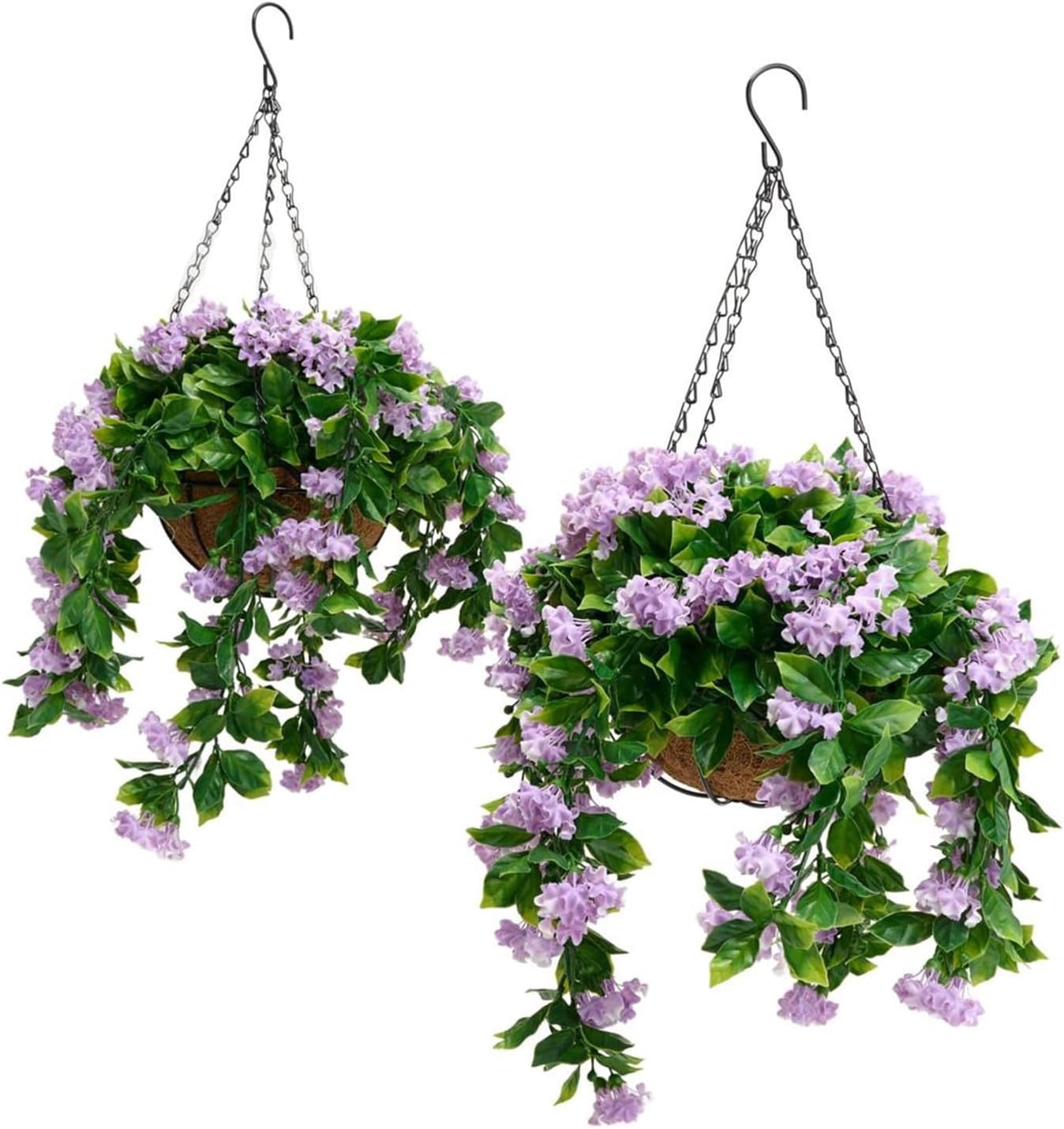 Set of 2 Artificial Hanging Baskets – 9 Inch Faux Crepe Myrtle Flowers with Chain, UV Resistant Fake Plants for Outdoor Patio, Porch, Balcony, & Spring Summer Decor,B