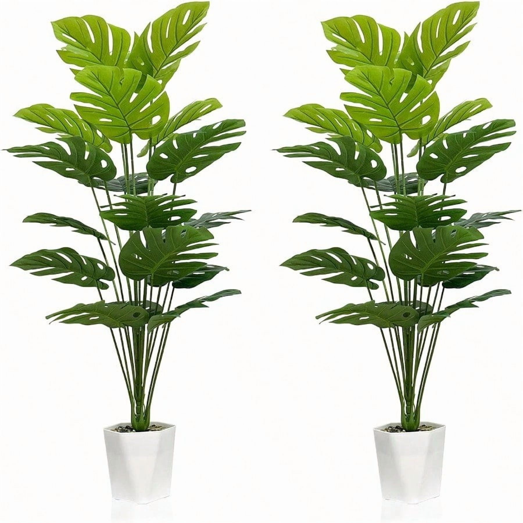 Set of 2 Artificial Monstera Deliciosa Plants in Pots Fake Tropical Palm Tree with Greenery Leaves Stems 43 Inch Faux Swiss Cheese Floor Plants Indoor for Home Office Store Decor