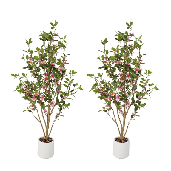 Set of 2 Artificial Myrtle Trees, 4FT Tall Faux Potted Greenery – Realistic Pink Flowers – Low Maintenance, UV & Fade Resistant – Indoor/Outdoor Home, Office, Wedding, Patio Decor – Pink